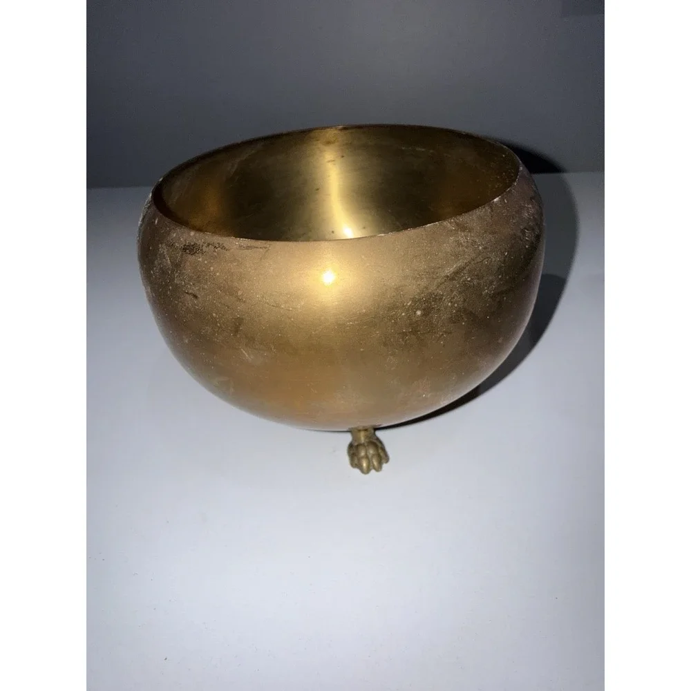 Vintage Used Three-Legged Lion's‎ Foot Claw Brass No. 2 Ashtray Bowl S